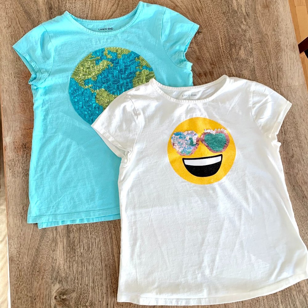 Pair of Girls Lands End T-Shirts - Sequined and Flip